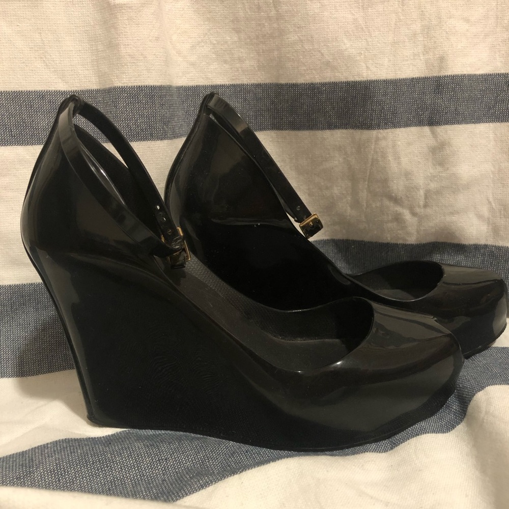 Melissa Jelly Rubber Platform Wedge Sz 8 Black New